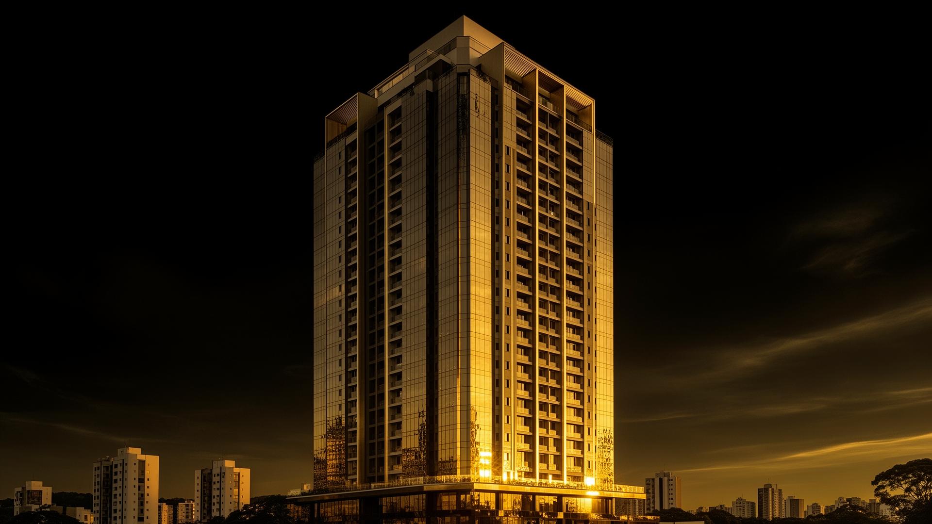 Edifício de alto padrão ao entardecer